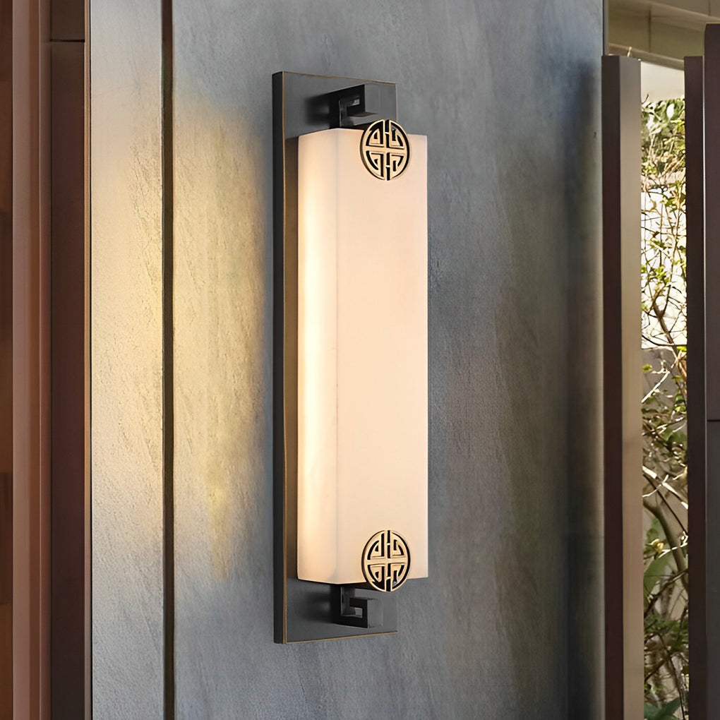 Elegant Copper Exterior Wall Sconce with Natural Marble Shade LED Waterproof Outdoor Lantern