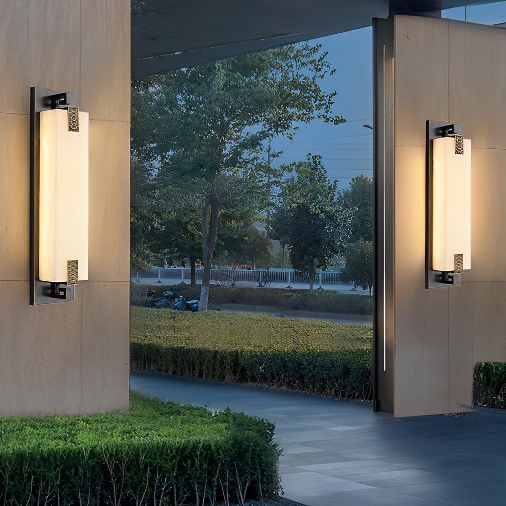 Elegant Copper Exterior Wall Sconce with Natural Marble Shade LED Waterproof Outdoor Lantern