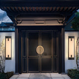 Elegant Copper Exterior Wall Sconce with Natural Marble Shade LED Waterproof Outdoor Lantern