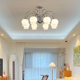 Elegant Country Floral Glass Candelabrum Chandelier in White and Chrome Finish