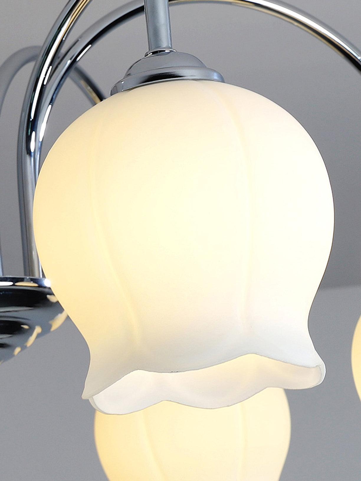 Elegant Country Floral Glass Candelabrum Chandelier in White and Chrome Finish