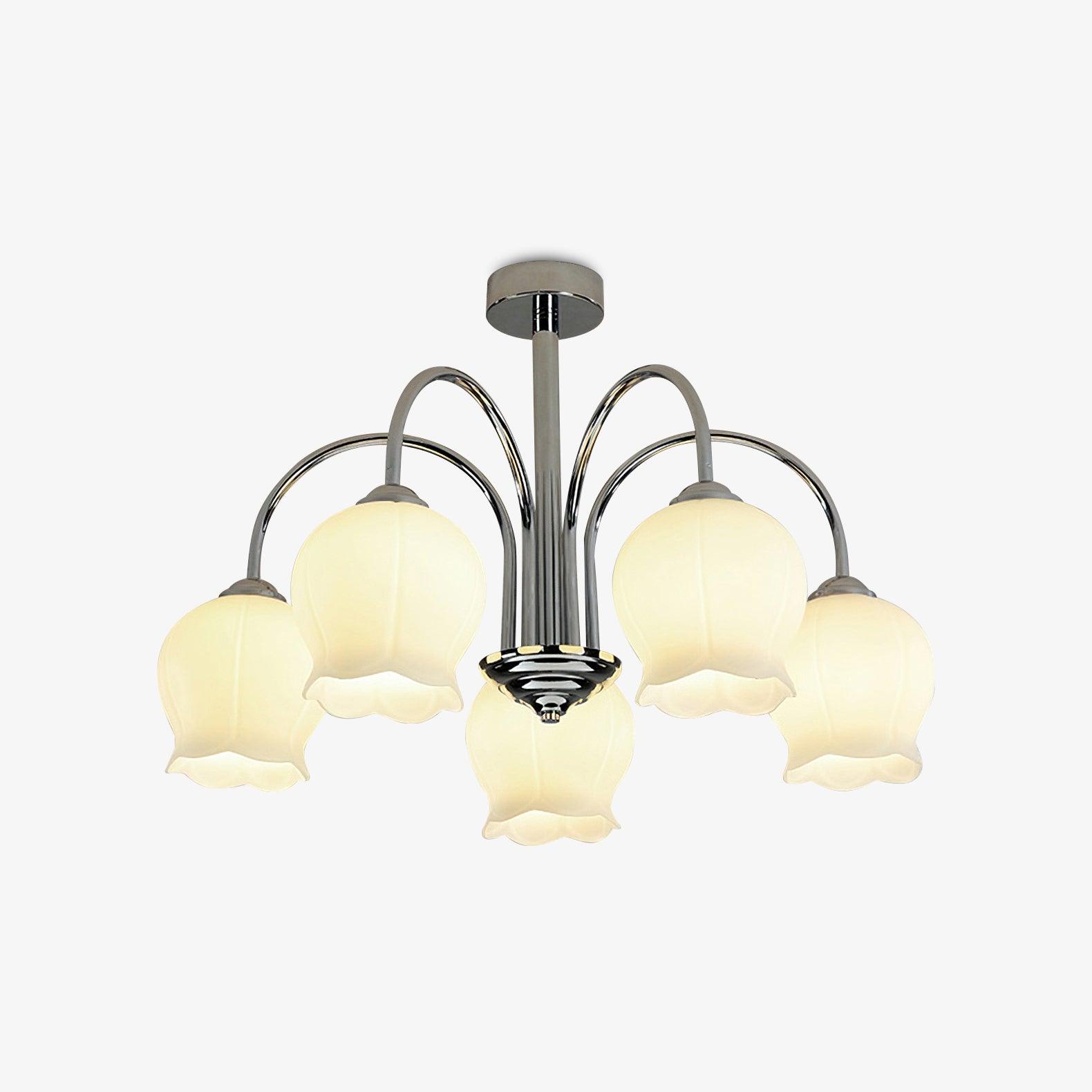 Elegant Country Floral Glass Candelabrum Chandelier in White and Chrome Finish