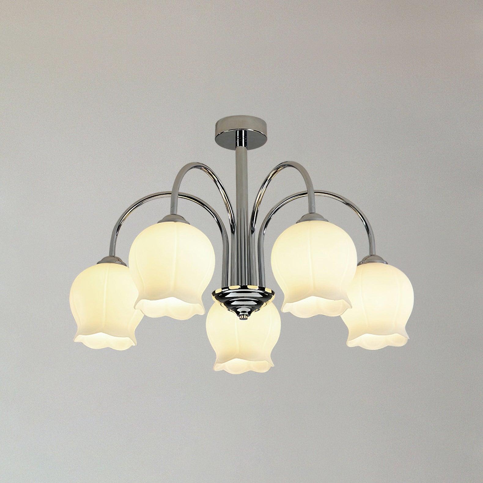 Elegant Country Floral Glass Candelabrum Chandelier in White and Chrome Finish