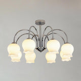 Elegant Country Floral Glass Candelabrum Chandelier in White and Chrome Finish