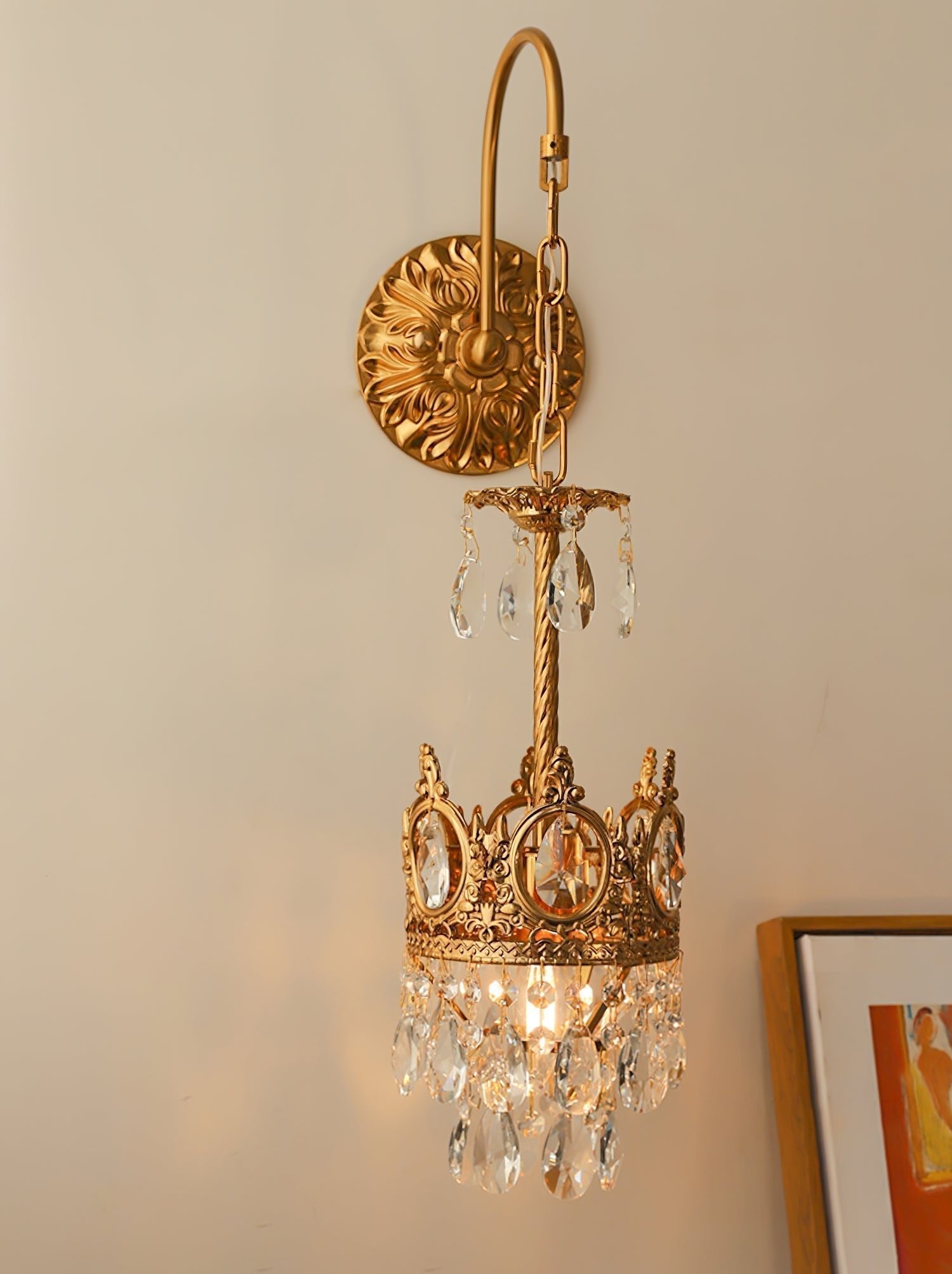 Elegant Crystal Crown Wall Sconce Luxury Interior Lighting Fixture for Hallway and Bathroom