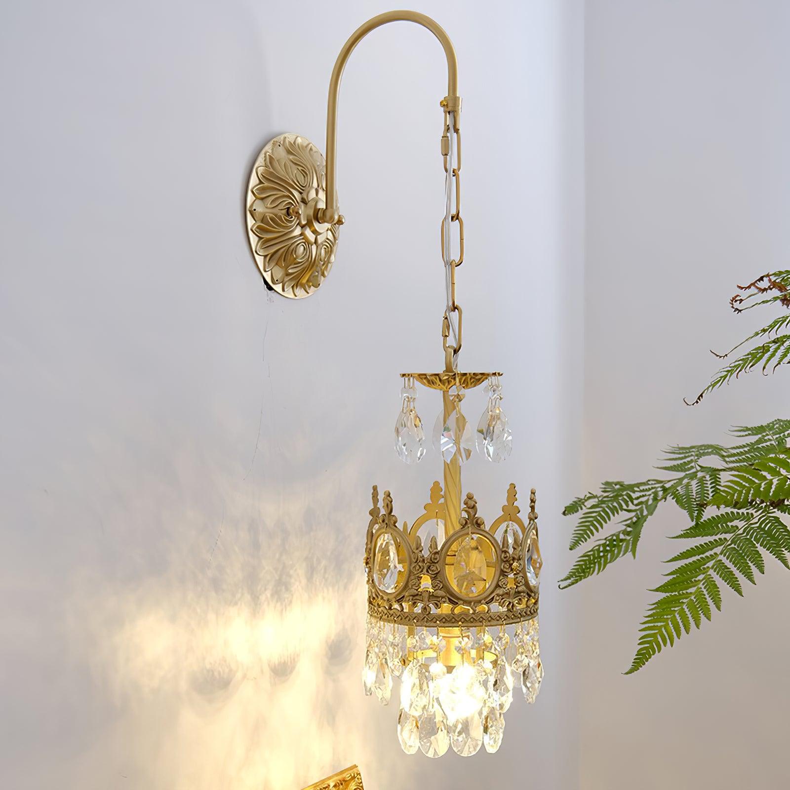 Elegant Crystal Crown Wall Sconce Luxury Interior Lighting Fixture for Hallway and Bathroom
