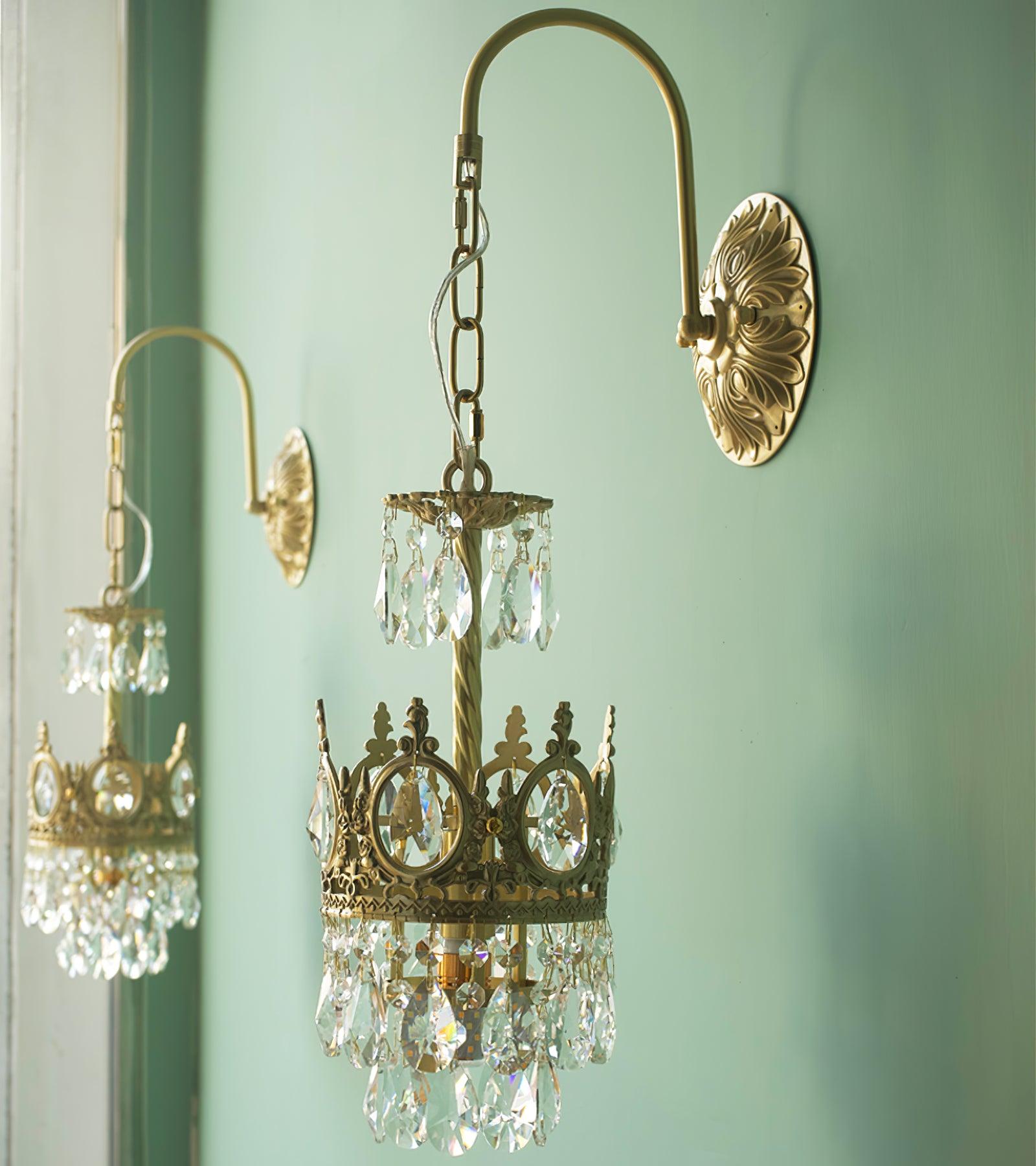 Elegant Crystal Crown Wall Sconce Luxury Interior Lighting Fixture for Hallway and Bathroom