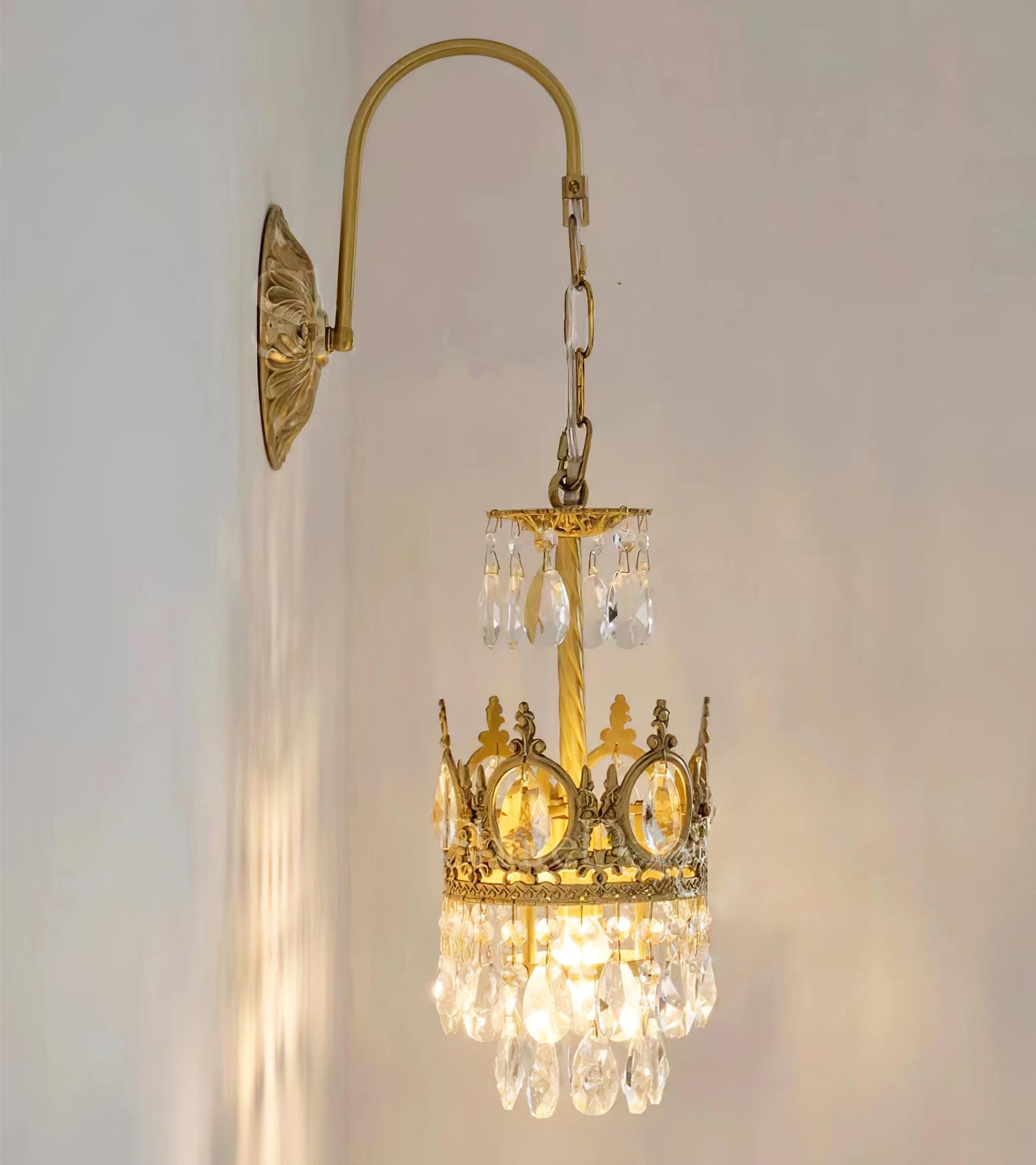 Elegant Crystal Crown Wall Sconce Luxury Interior Lighting Fixture for Hallway and Bathroom