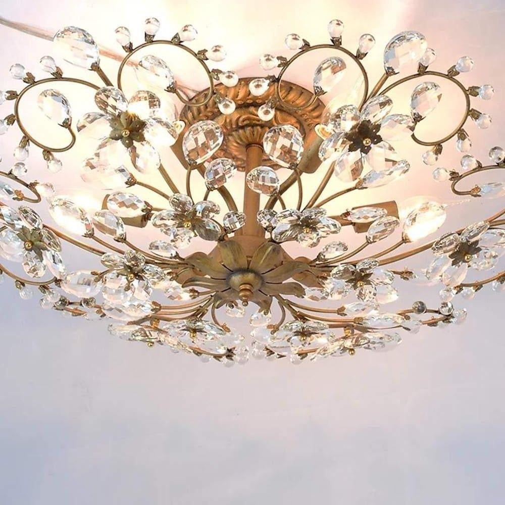 Elegant Crystal Flower LED Ceiling Light Modern 6 Light Flush Mount Chandelier for Living Room