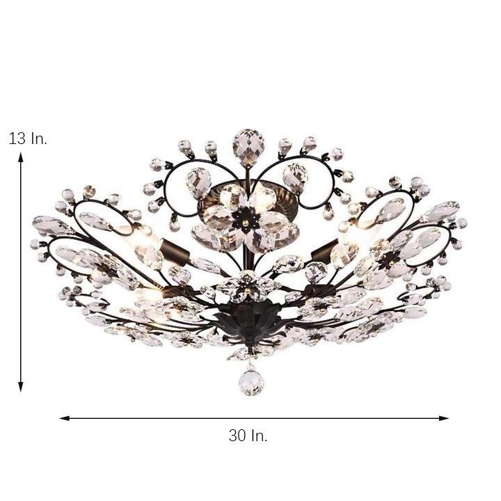 Elegant Crystal Flower LED Ceiling Light Modern 6 Light Flush Mount Chandelier for Living Room