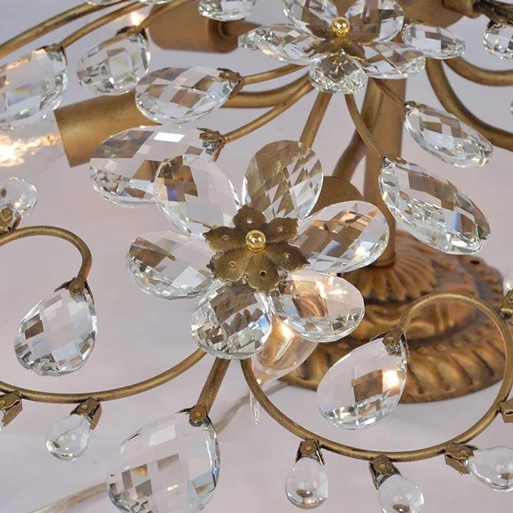 Elegant Crystal Flower LED Ceiling Light Modern 6 Light Flush Mount Chandelier for Living Room