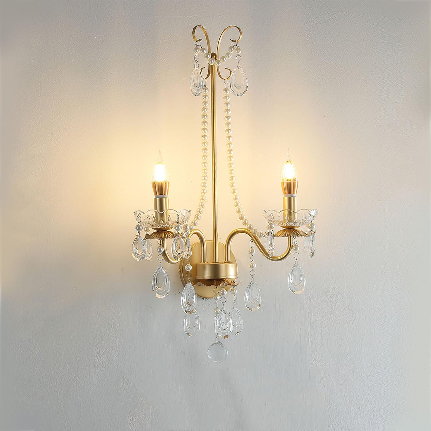 Elegant Crystal Pearl Chain Wall Sconce Decorative Indoor Lighting for Bedroom and Living Room