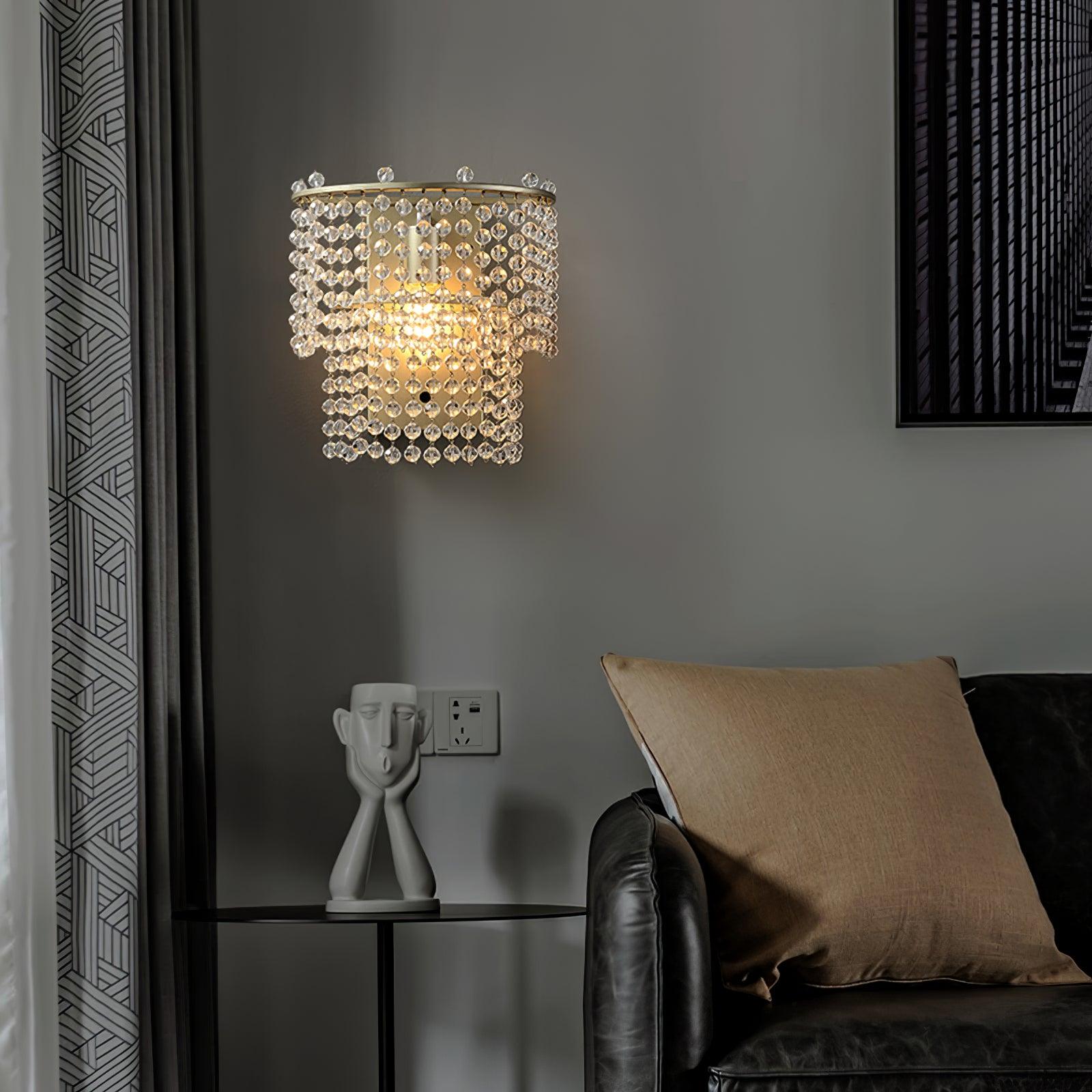 Elegant Crystal Waterfall Wall Sconce Set of 2 in Gold Finish for Luxury Interior Decor
