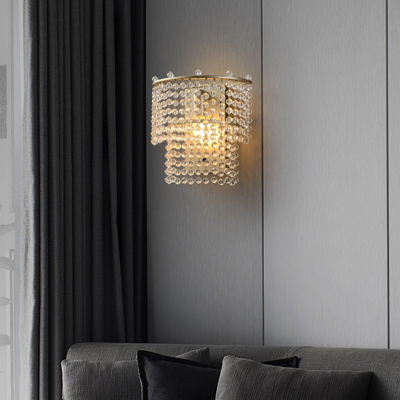 Elegant Crystal Waterfall Wall Sconce Set of 2 in Gold Finish for Luxury Interior Decor