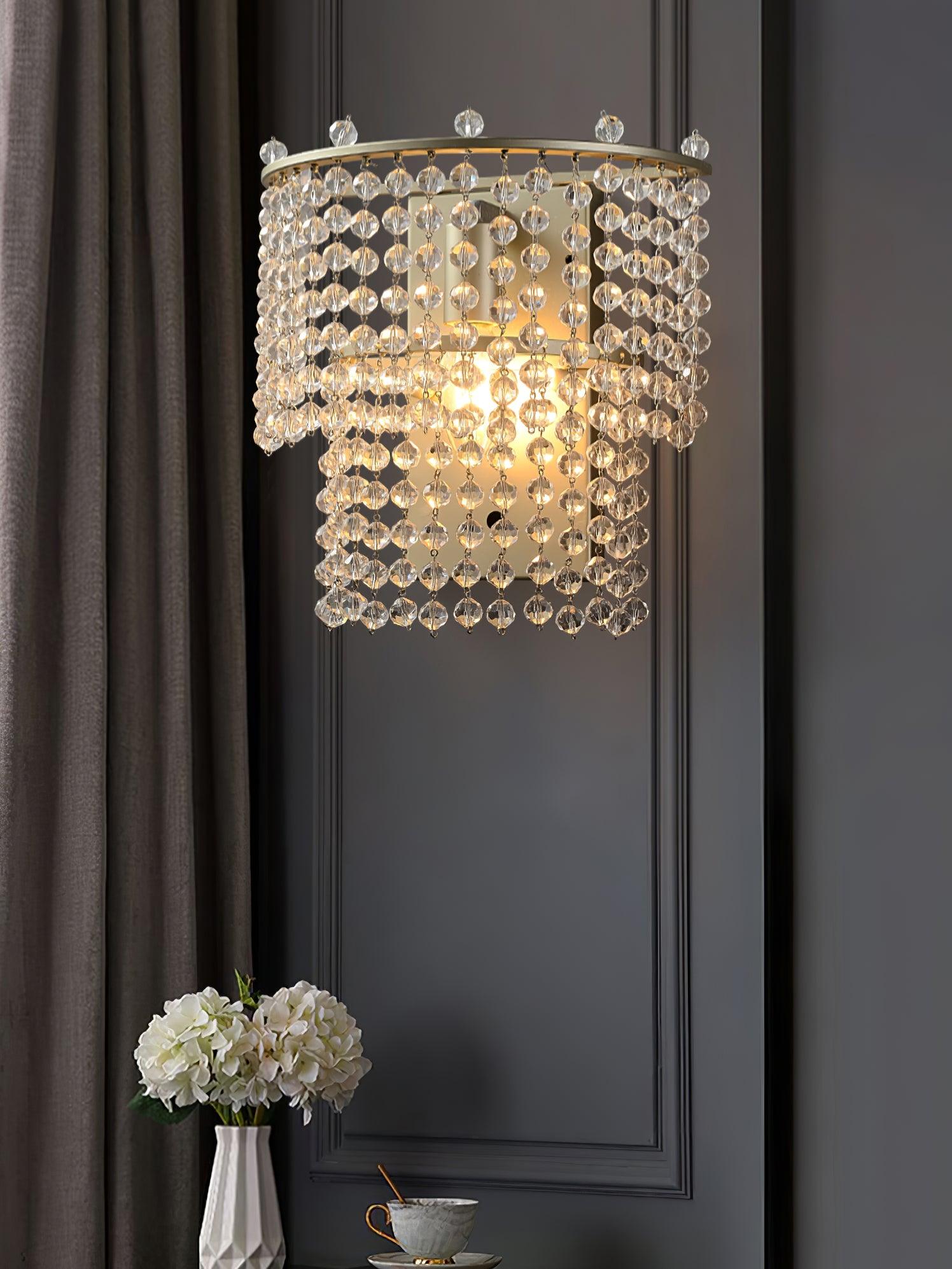 Elegant Crystal Waterfall Wall Sconce Set of 2 in Gold Finish for Luxury Interior Decor