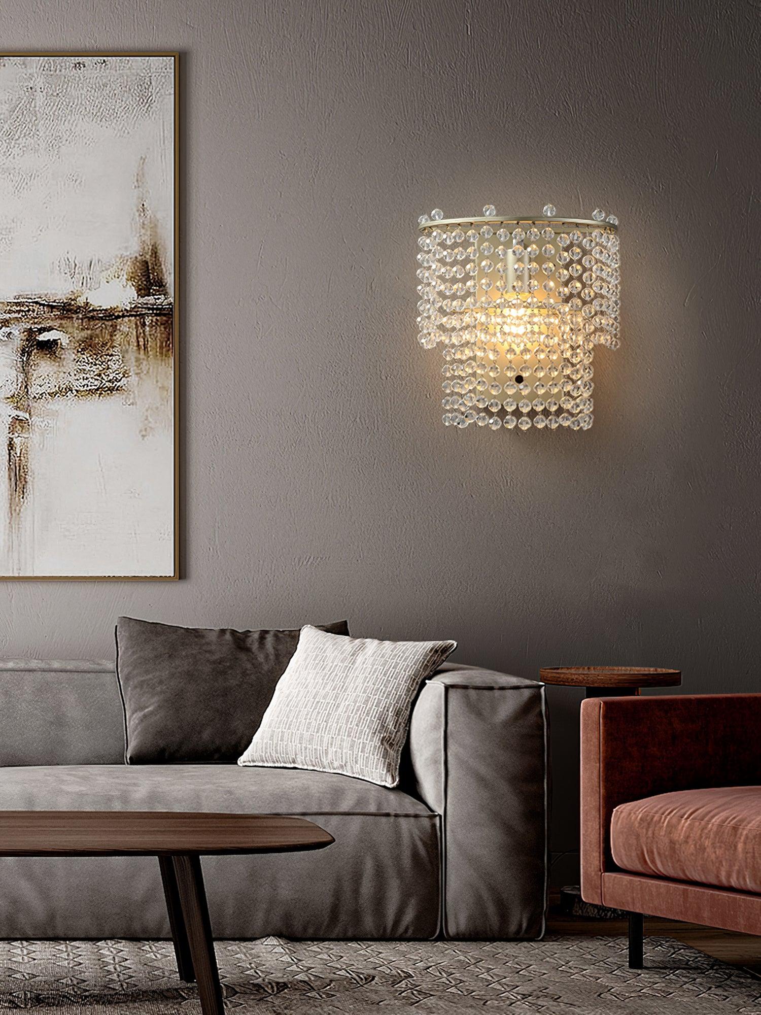 Elegant Crystal Waterfall Wall Sconce Set of 2 in Gold Finish for Luxury Interior Decor