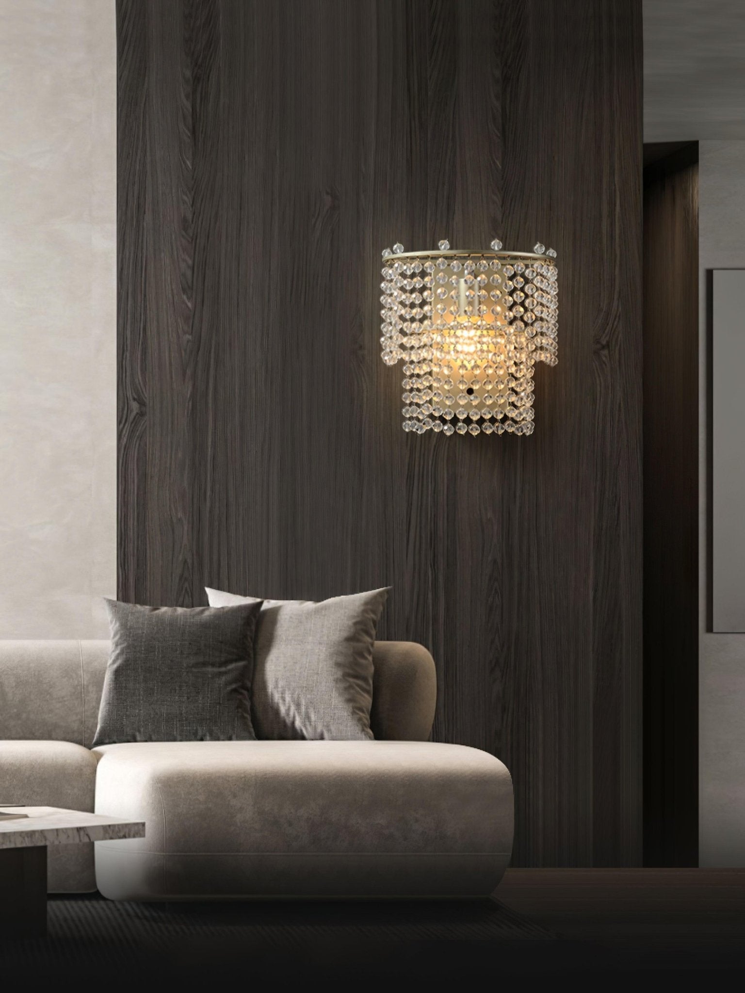 Elegant Crystal Waterfall Wall Sconce Set of 2 in Gold Finish for Luxury Interior Decor