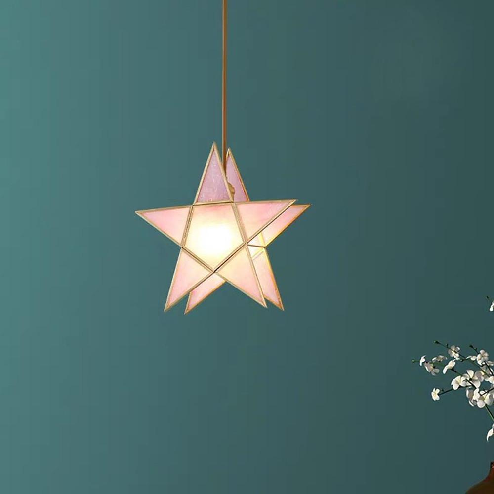 Elegant Double Star Glass Hanging Pendant Light Copper Modern Kitchen Island Lighting