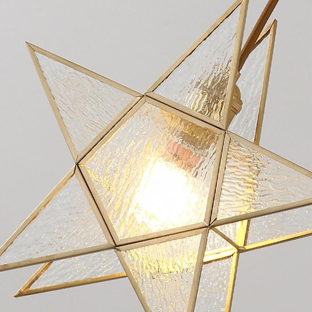 Elegant Double Star Glass Hanging Pendant Light Copper Modern Kitchen Island Lighting