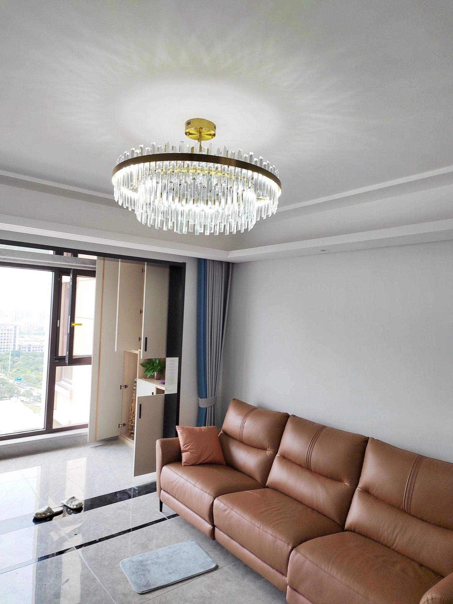 Elegant Drum Glass Candelabrum Crystal Chandelier for Contemporary Home Lighting