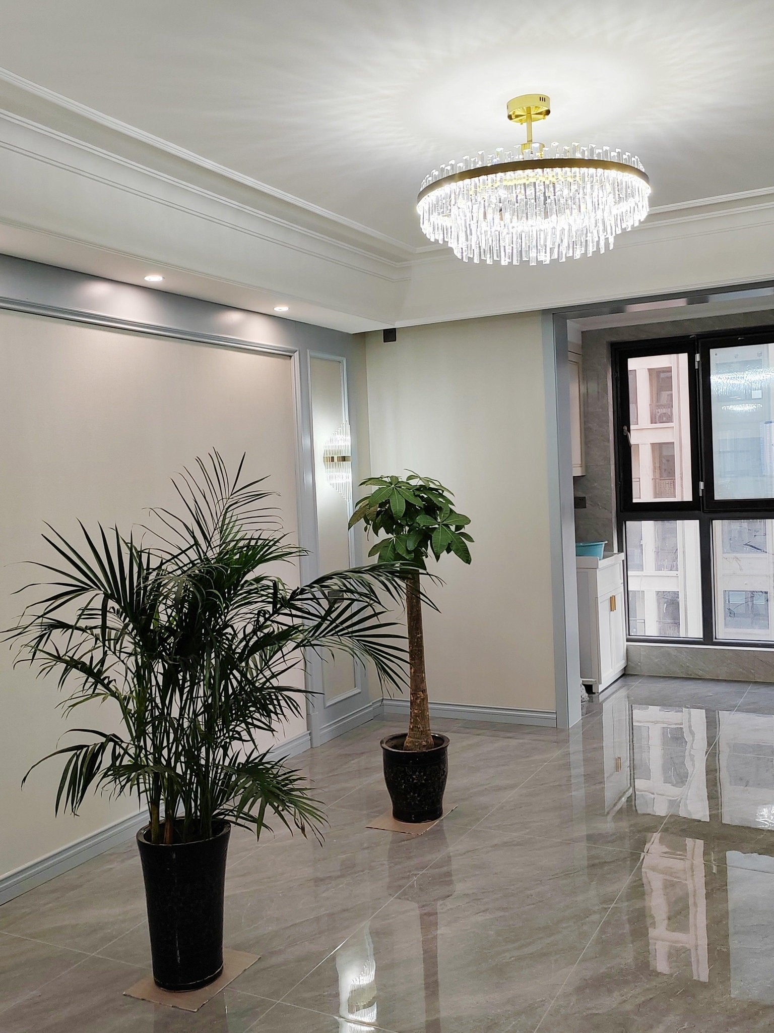 Elegant Drum Glass Candelabrum Crystal Chandelier for Contemporary Home Lighting
