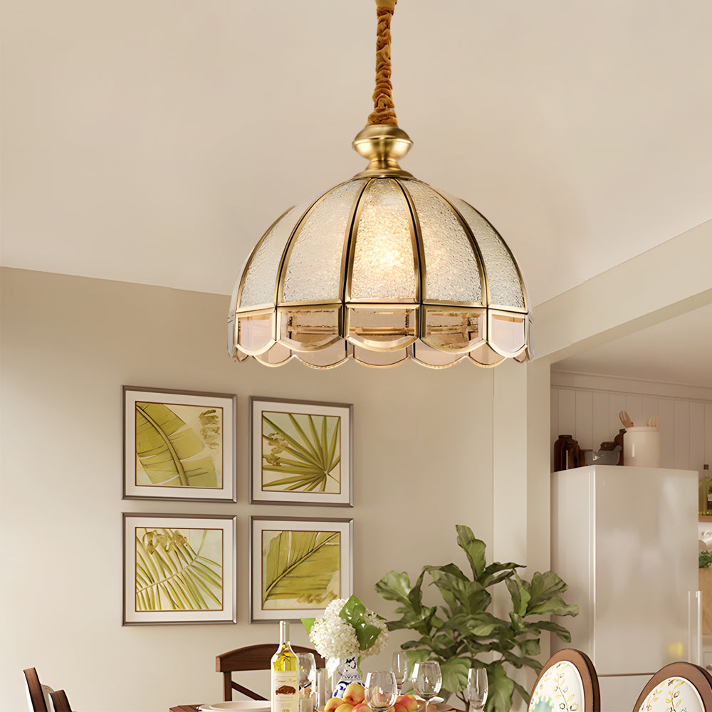 Elegant European Copper and Glass Flower Pendant Light with 3 Step Dimming for Hallways and Entrances
