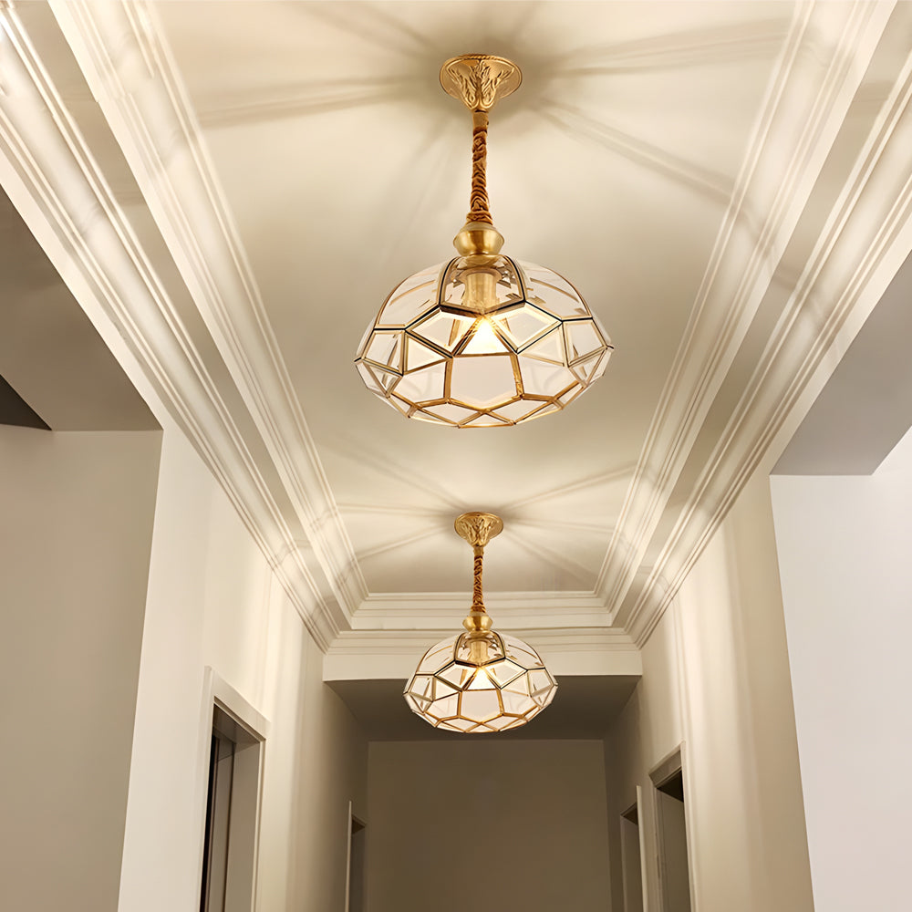 Elegant European Copper and Glass Flower Pendant Light with 3 Step Dimming for Hallways and Entrances