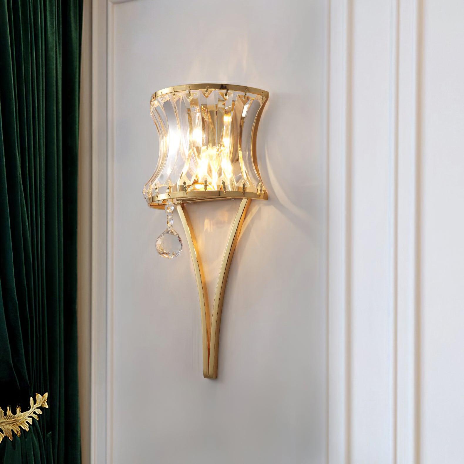 Elegant Fantania Crystal Arc Wall Sconce Gold Metal Indoor Lighting Set of Two
