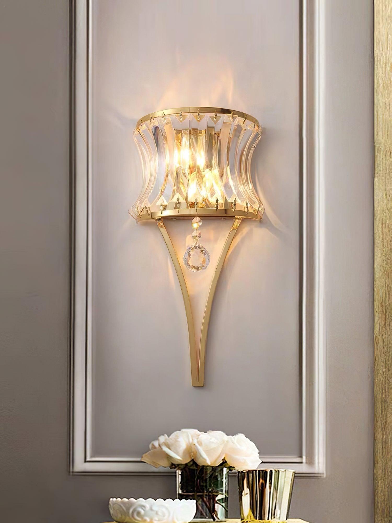Elegant Fantania Crystal Arc Wall Sconce Gold Metal Indoor Lighting Set of Two