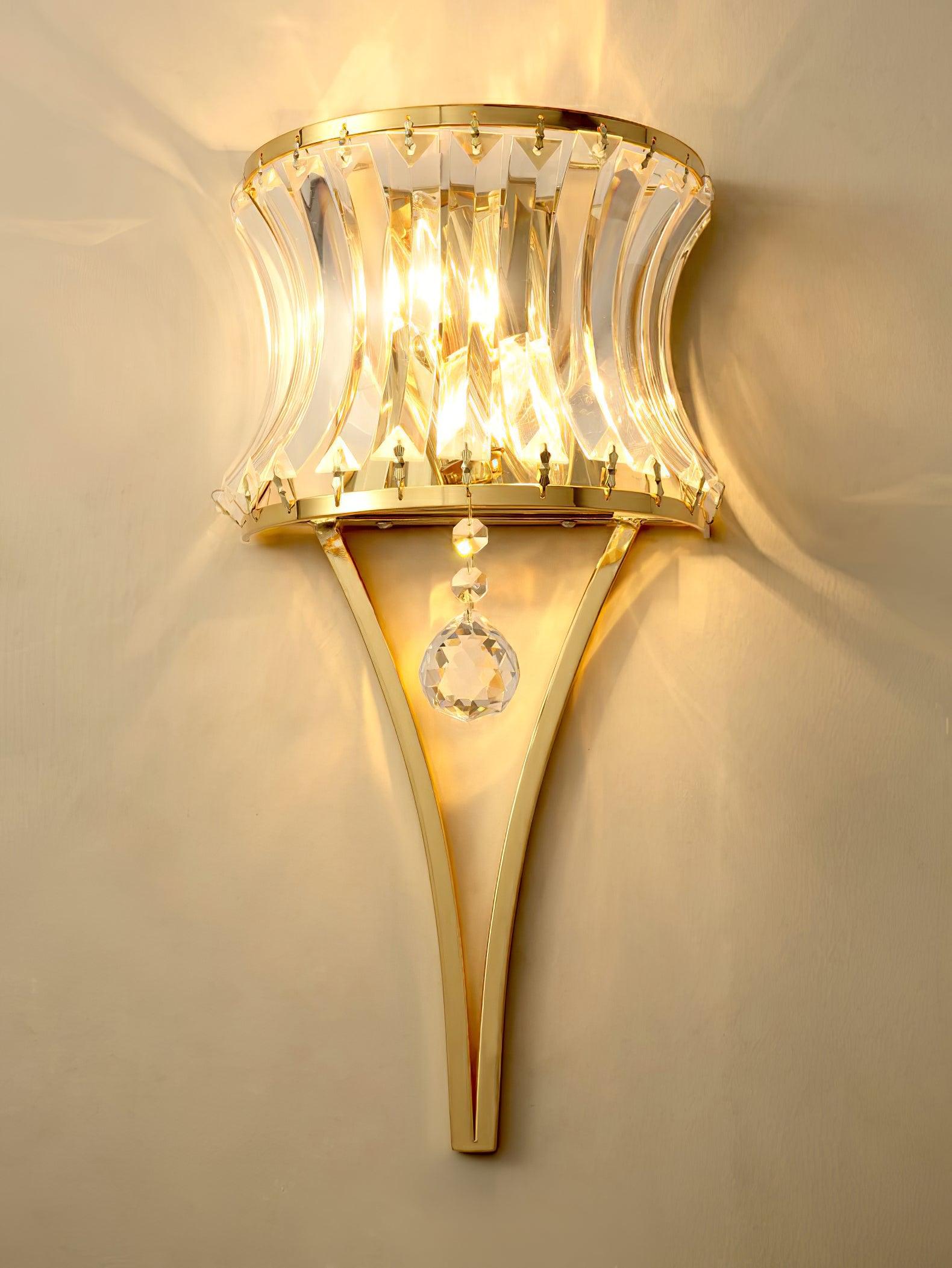 Elegant Fantania Crystal Arc Wall Sconce Gold Metal Indoor Lighting Set of Two