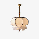 Elegant Feathered Lantern Pendant Light with Organic Curves and Walnut Finish