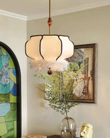 Elegant Feathered Lantern Pendant Light with Organic Curves and Walnut Finish