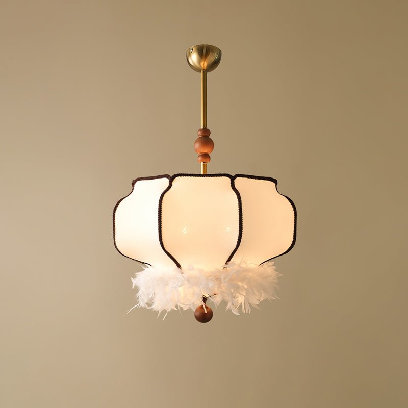Elegant Feathered Lantern Pendant Light with Organic Curves and Walnut Finish
