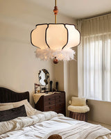 Elegant Feathered Lantern Pendant Light with Organic Curves and Walnut Finish