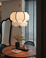 Elegant Feathered Lantern Pendant Light with Organic Curves and Walnut Finish