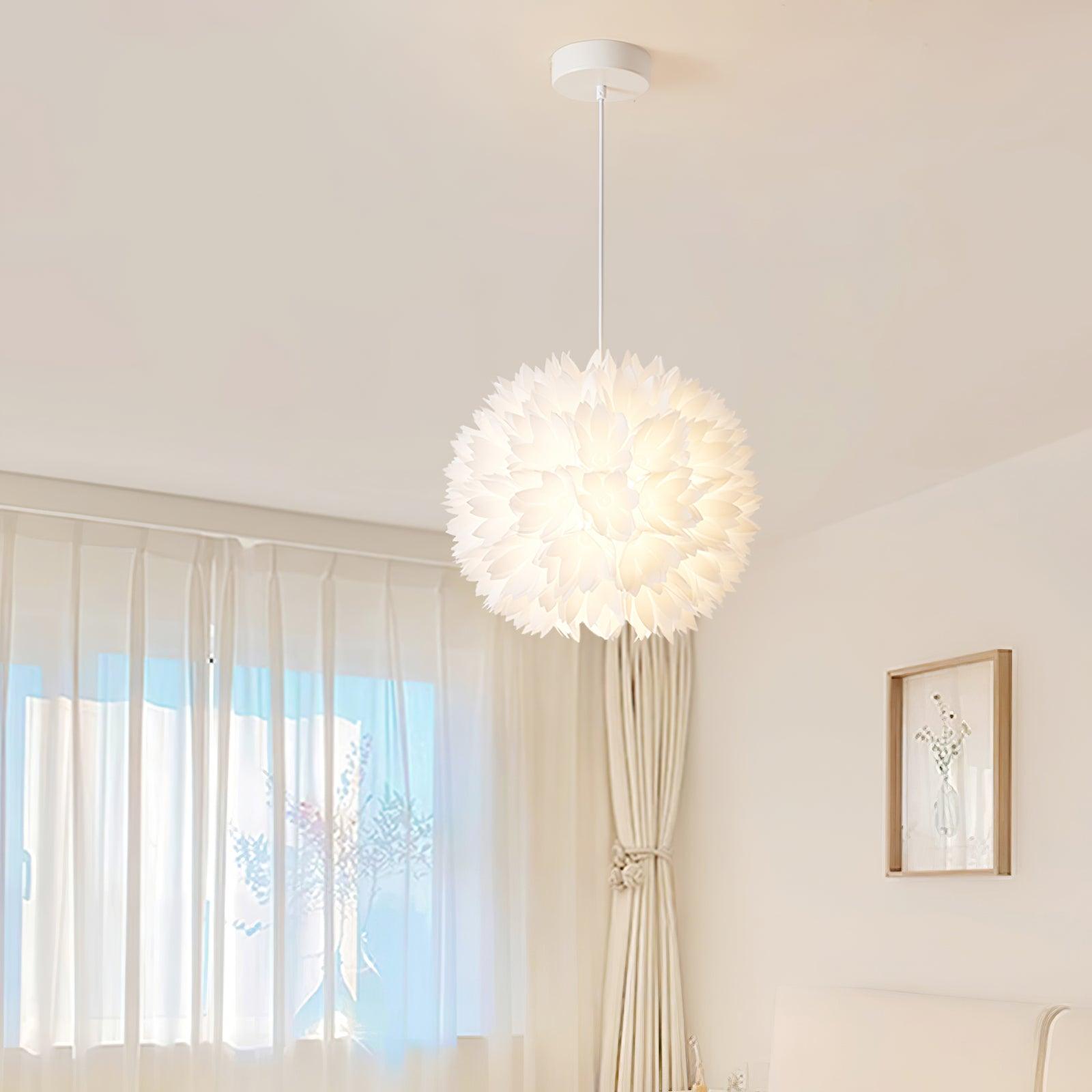 Elegant Floral Ball Pendant Light White PVC Petal Design Modern Hanging Chandelier