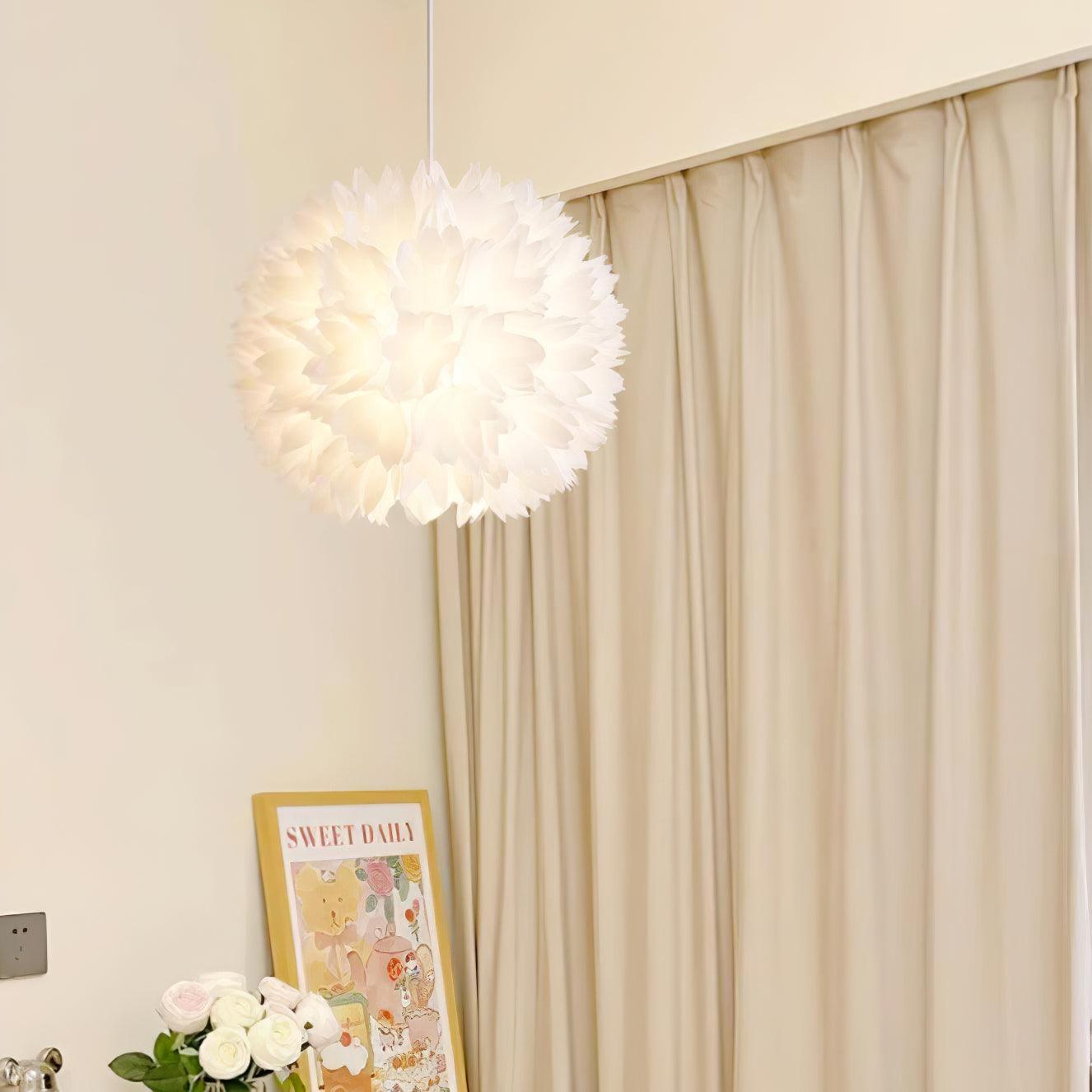 Elegant Floral Ball Pendant Light White PVC Petal Design Modern Hanging Chandelier