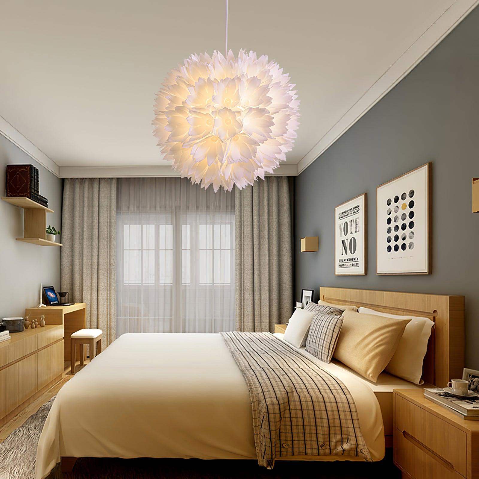 Elegant Floral Ball Pendant Light White PVC Petal Design Modern Hanging Chandelier