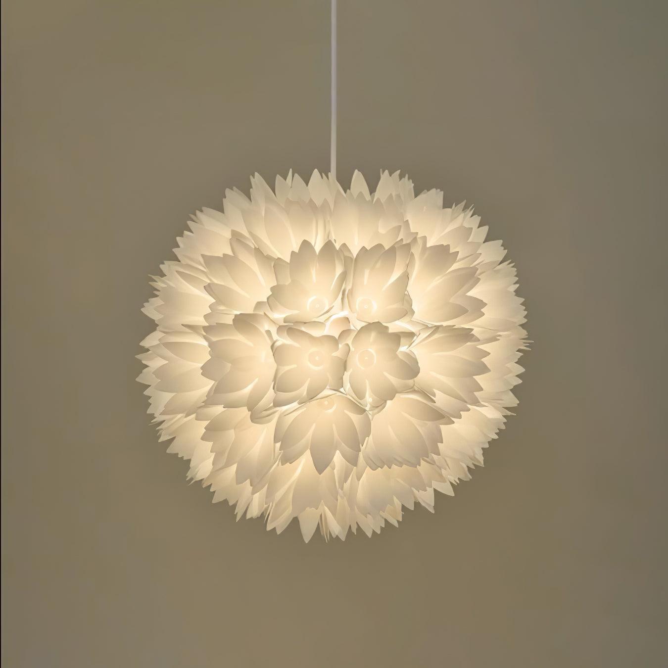 Elegant Floral Ball Pendant Light White PVC Petal Design Modern Hanging Chandelier