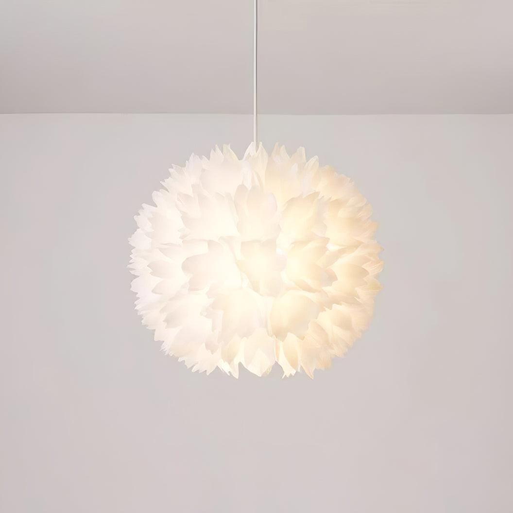 Elegant Floral Ball Pendant Light White PVC Petal Design Modern Hanging Chandelier