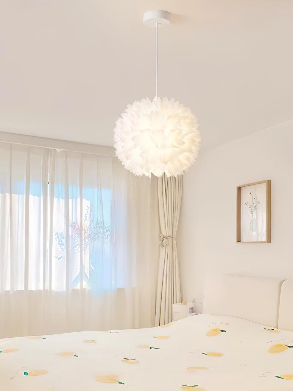 Elegant Floral Ball Pendant Light White PVC Petal Design Modern Hanging Chandelier