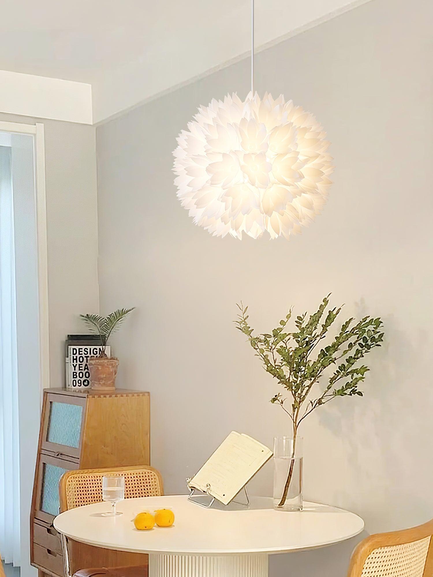 Elegant Floral Ball Pendant Light White PVC Petal Design Modern Hanging Chandelier