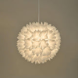 Elegant Floral Ball Pendant Light White PVC Petal Design Modern Hanging Chandelier