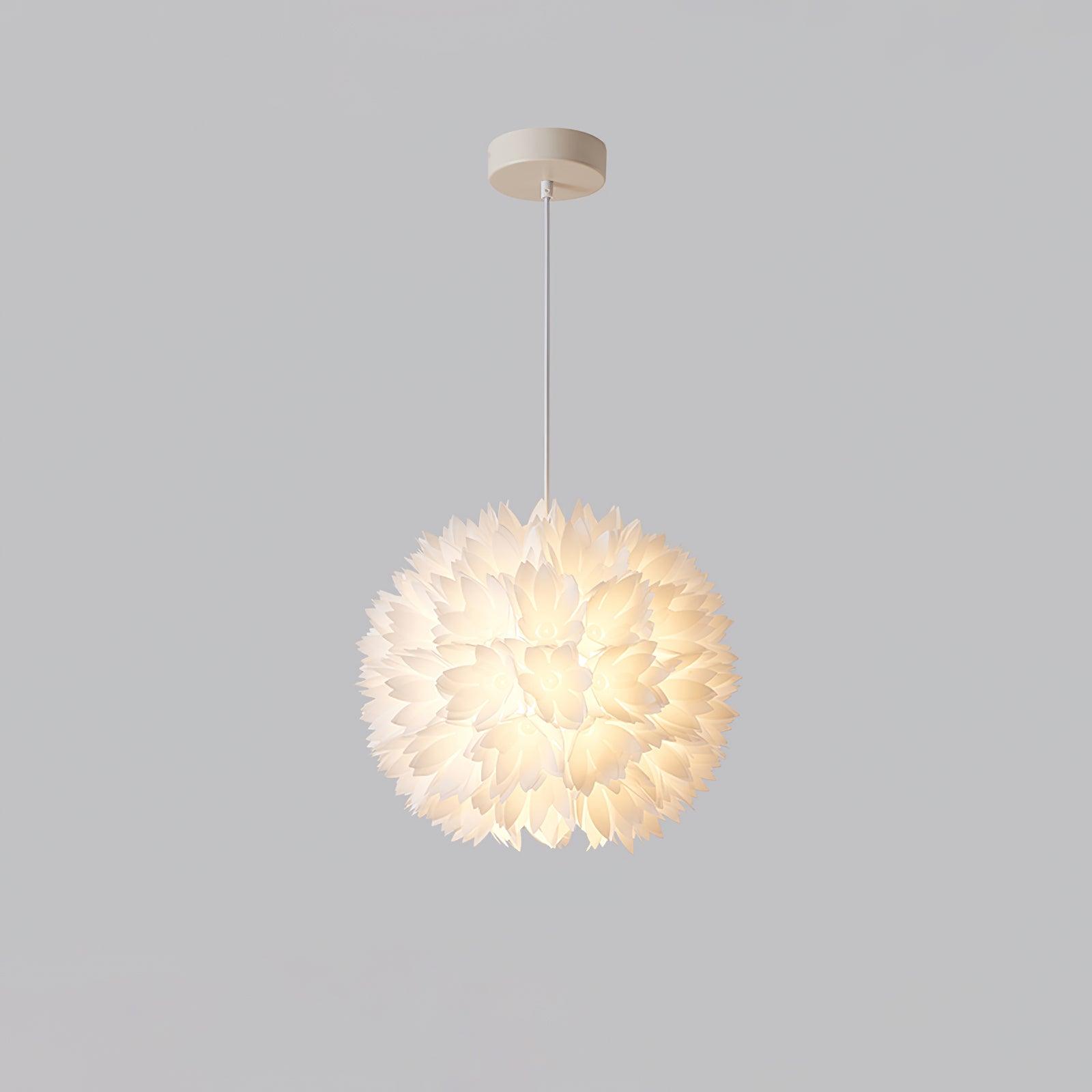 Elegant Floral Ball Pendant Light White PVC Petal Design Modern Hanging Chandelier