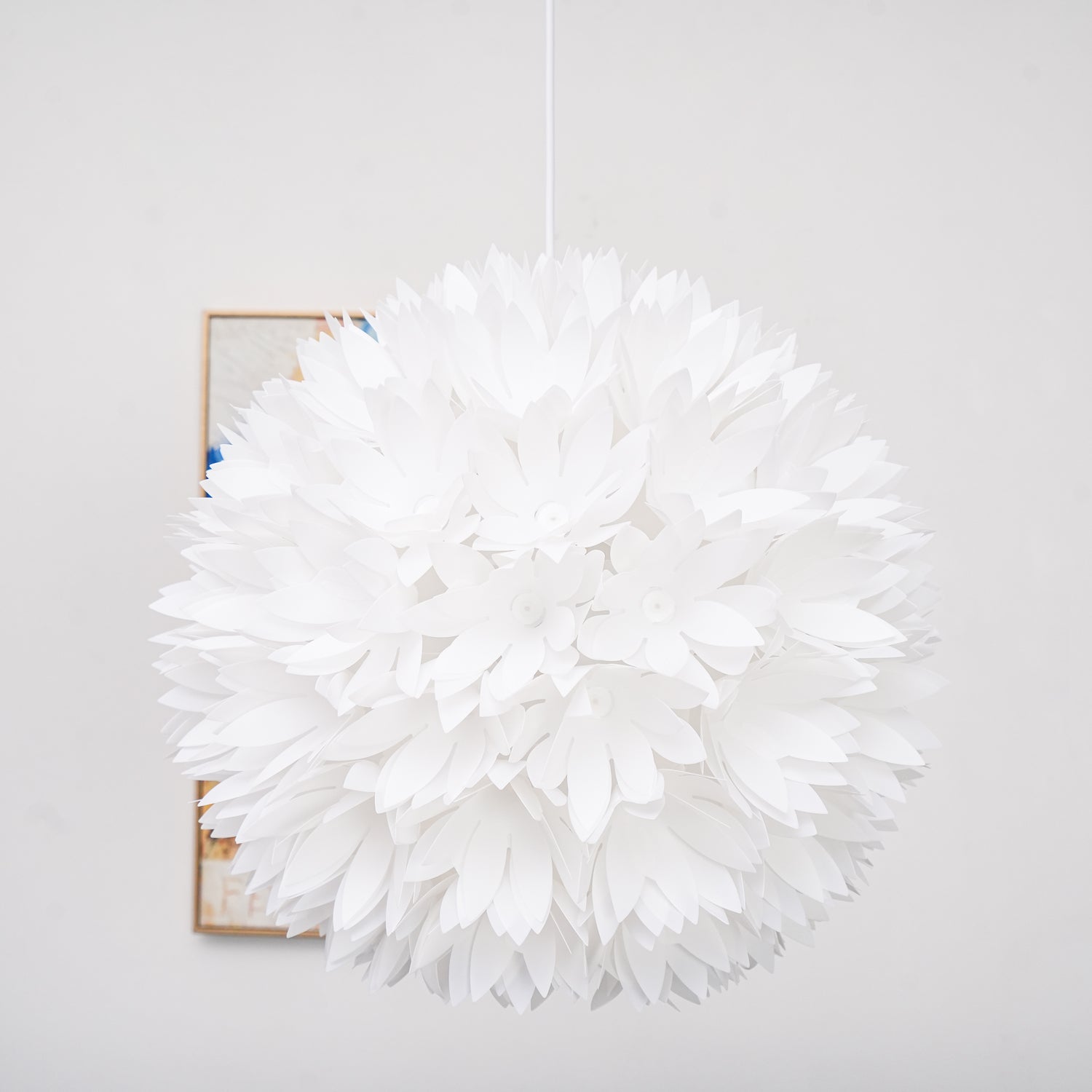 Elegant Floral Ball Pendant Light White PVC Petal Design Modern Hanging Chandelier