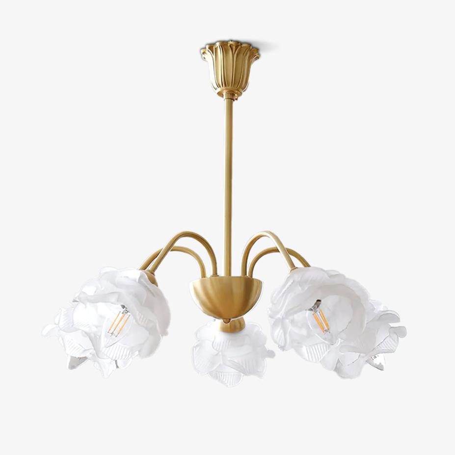 Elegant Floral Rose Glass and Copper Chandelier Ceiling Light for Interior Living Spaces