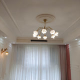 Elegant Floral Rose Glass and Copper Chandelier Ceiling Light for Interior Living Spaces