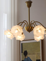 Elegant Floral Rose Glass and Copper Chandelier Ceiling Light for Interior Living Spaces