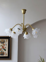 Elegant Floral Rose Glass and Copper Chandelier Ceiling Light for Interior Living Spaces