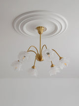 Elegant Floral Rose Glass and Copper Chandelier Ceiling Light for Interior Living Spaces